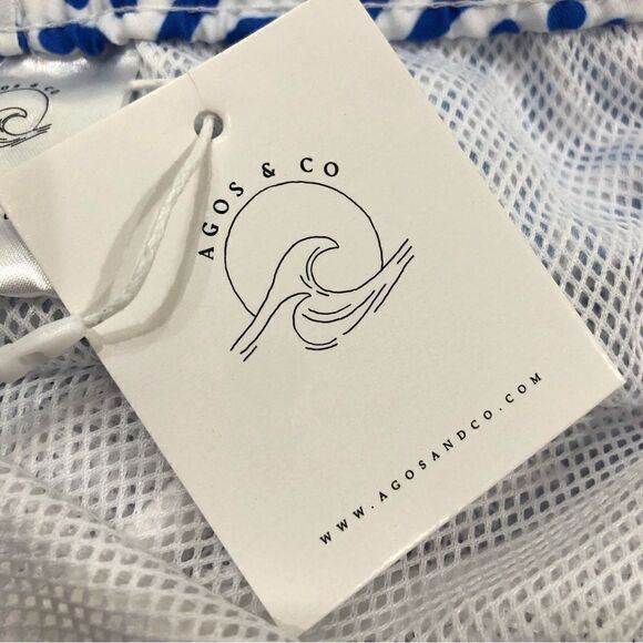 NEW Agos & Co Blue White Geometric Print  Drawstring Men’s Swim Trunks Sz 2XL - Picture 9 of 9